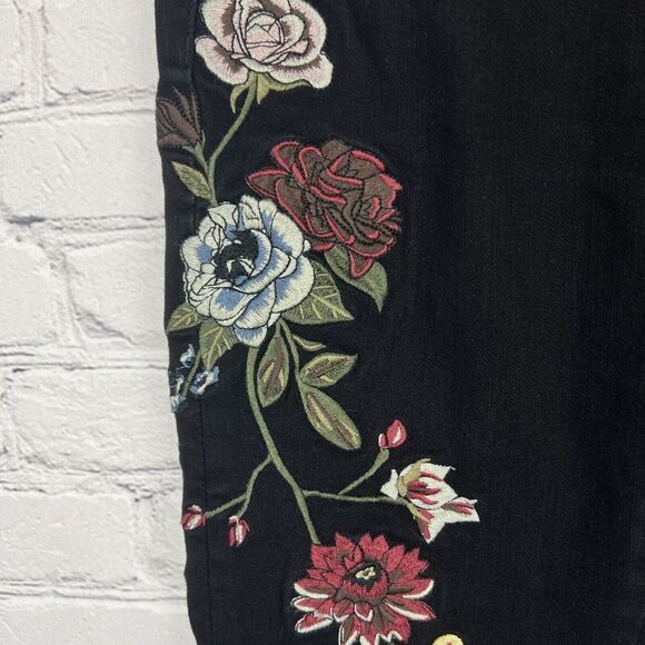 Buffalo David Bitton Faith Mid Rise Skinny Black Denim‎ Jeans Embroidered Floral - Picture 8 of 12